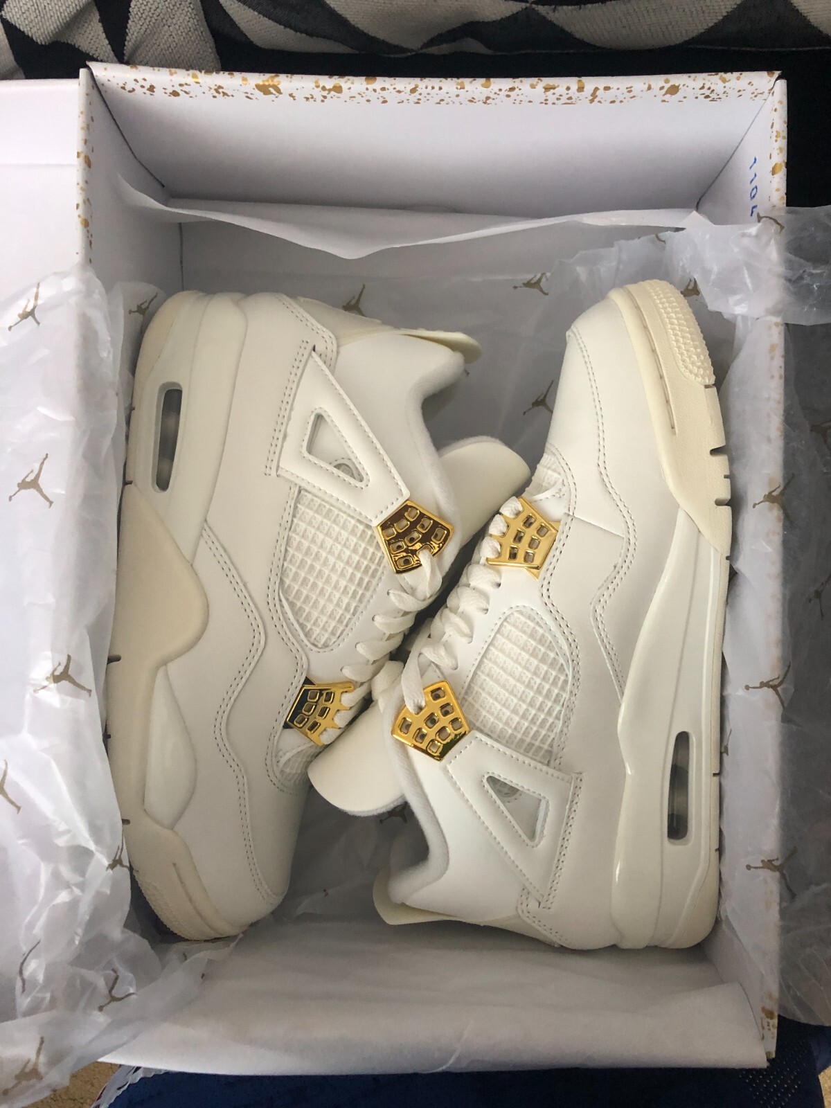 Pre-owned Jordan Size 8.5 - Air  4 Retro Metallic Gold W In White