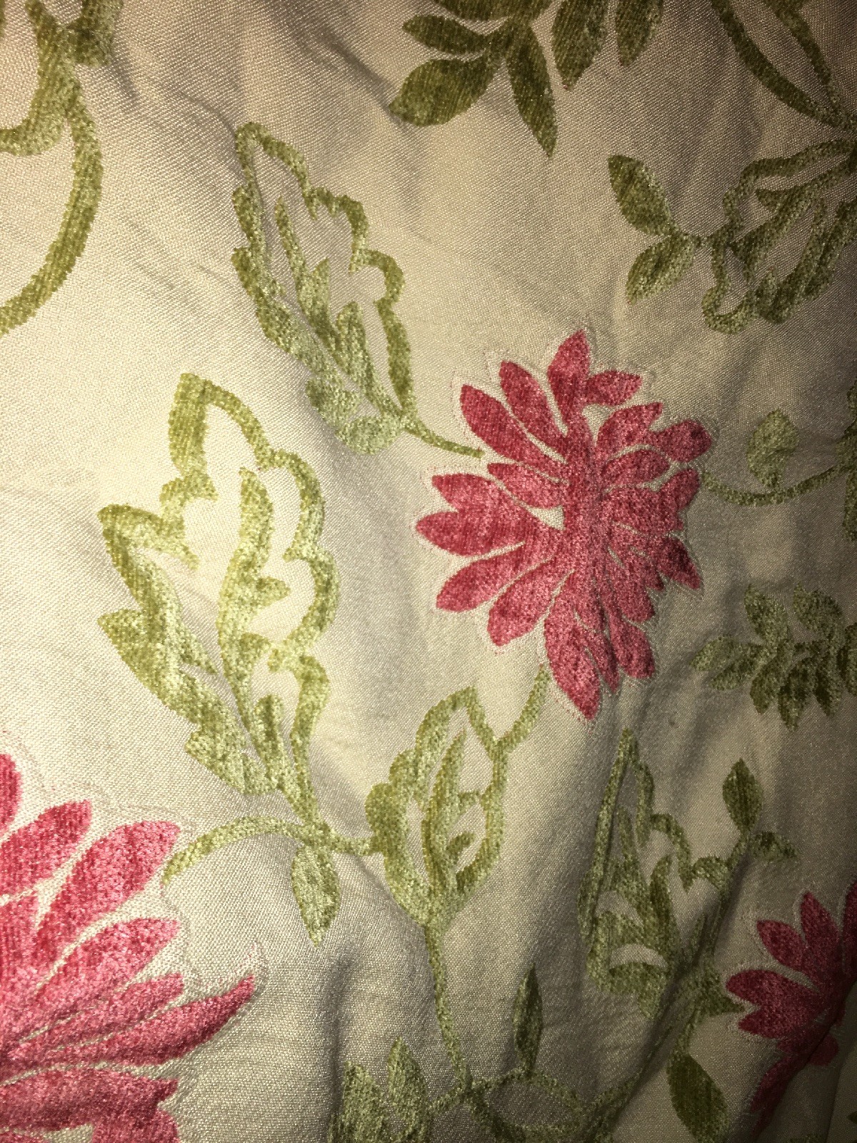 TWO Handmade Floral Velvet Curtain Panels Pink Green Gorgeous!