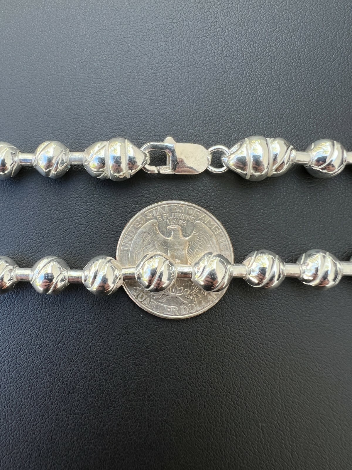 Solid 925 Sterling Silver Big 8mm Ball Bead Chain Moon Cut Dog Tag Mens Necklace