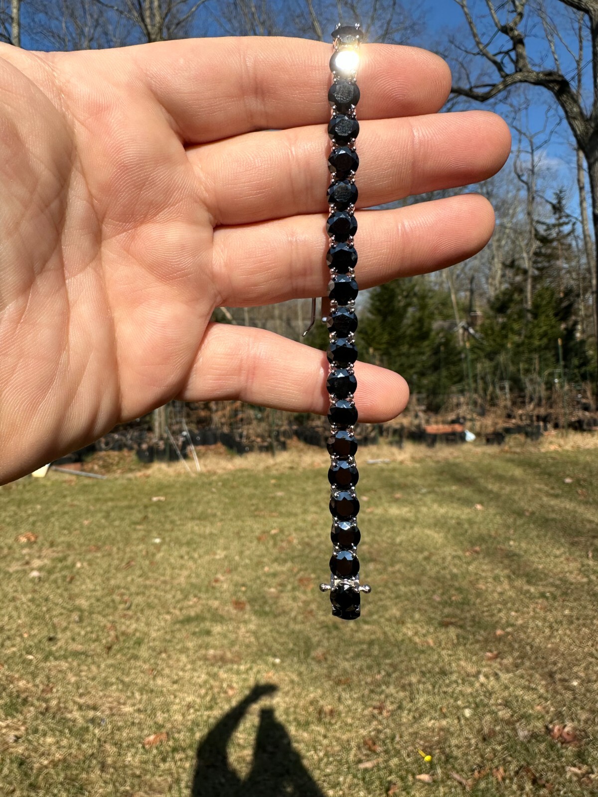 Pre-owned Silver Real Black Moissanite Thick 7mm Tennis Bracelet 925  Pass Diamond Tester