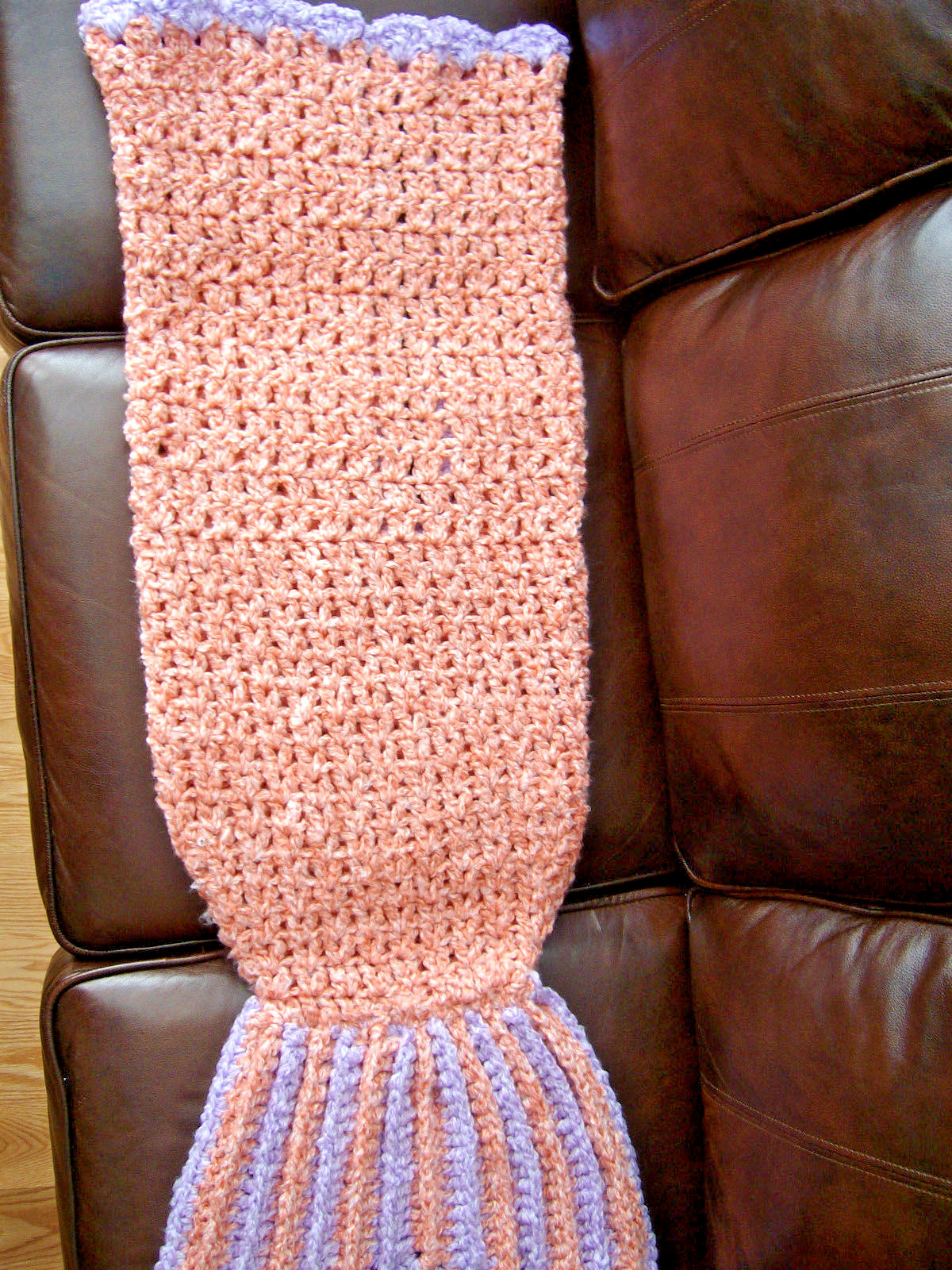 Handmade Mermaid Tail Blanket Cocoon Child Size Peach Purple NEW Crochet Knit