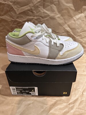 Nike Air Jordan 1 Low SE GS Shoes ''Pastel'' White Vivid Green DJ0341-100 Sz 6.5Y