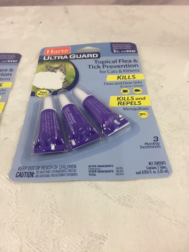 Lot of 3  Hartz UltraGuard Flea & Tick Drops for Cats & Kittens, 5 lbs & over,
