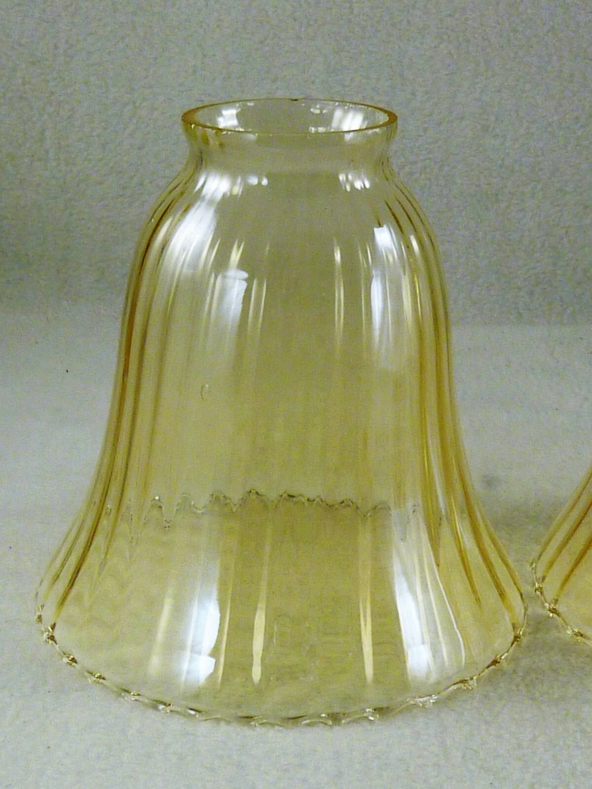 2 Vintage Amber Glass Light Shades Ribbed Delicate