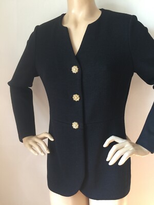 Pre-owned St John Knit Jacket Size 14 Black Santana Knit