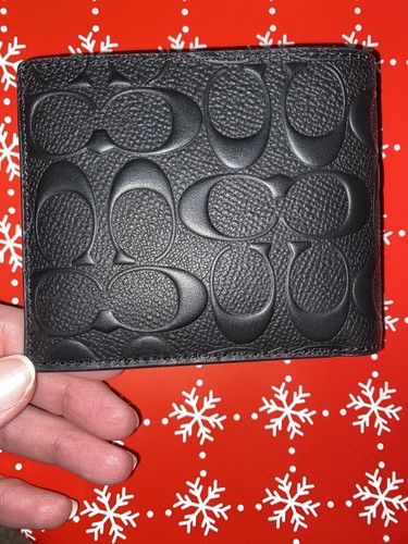 NWT Coach CR957 Men s 3 In 1 Compact ID Wallet in Signature Leather Black eBay