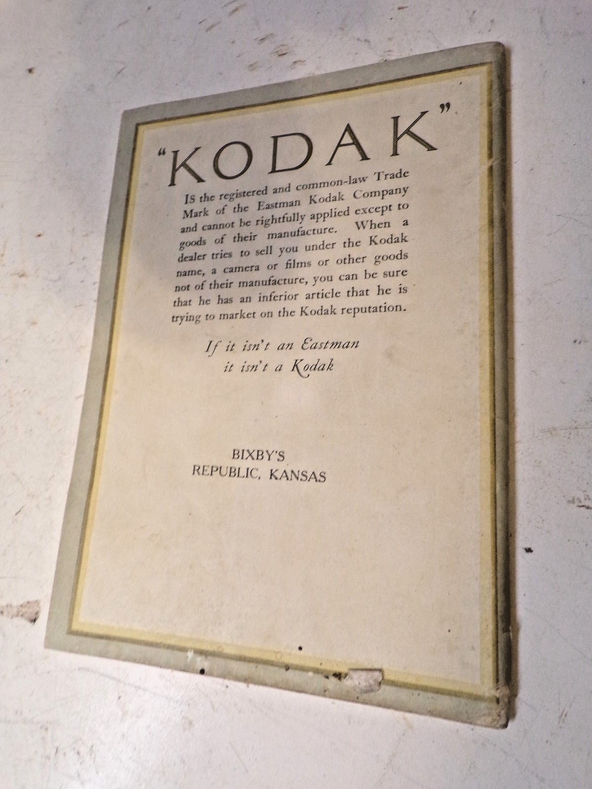 1919 Kodak Camera Supply Catalog from Bixby's Republic Kansas