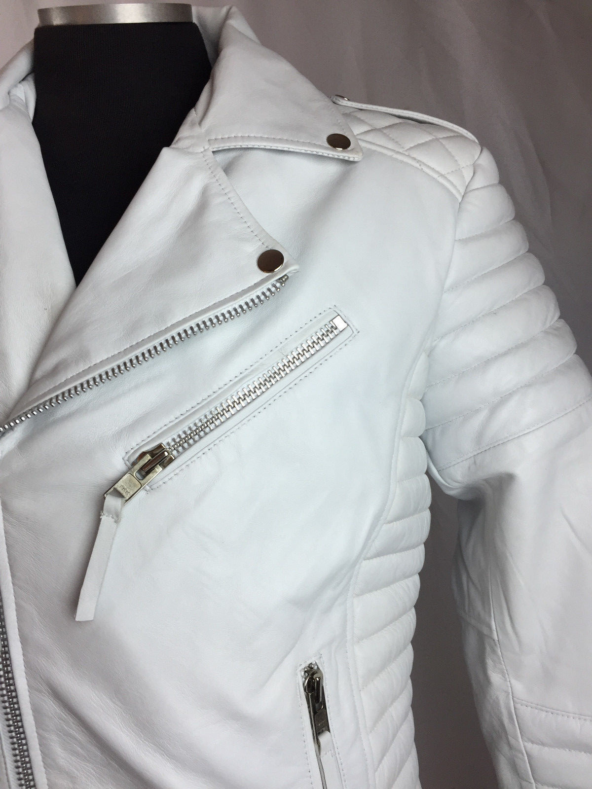 Pre-owned Genuine Leather Mens Real Lambskin Leather Biker Jacket Motorcycle White M L Xl 2x 3x 4x 5x 6x