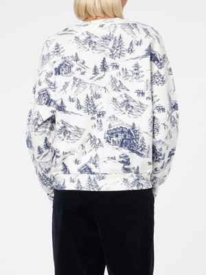 Pre-owned Saint Barth Mc2  Woman Fleece Sweatshirt With Toile De Jouy Print In White