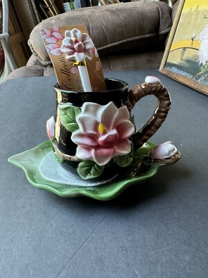 Corner Ruby Botanical Collection Cup, Leaf Saucer and Matching Floral Spoon