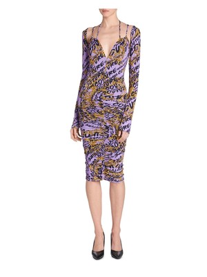 

VERSACE JEANS COUTURE Фиолетовое женское платье с завязками на подкладке и логотипом, Фиолетовый