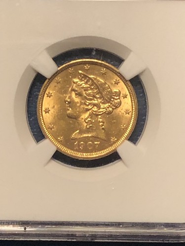 1907 $5 Liberty Head Gold NGC MS62