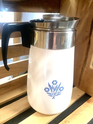 9 Cup Blue Cornflour Corelle Ware Stove Top Coffee Pot Percolator
