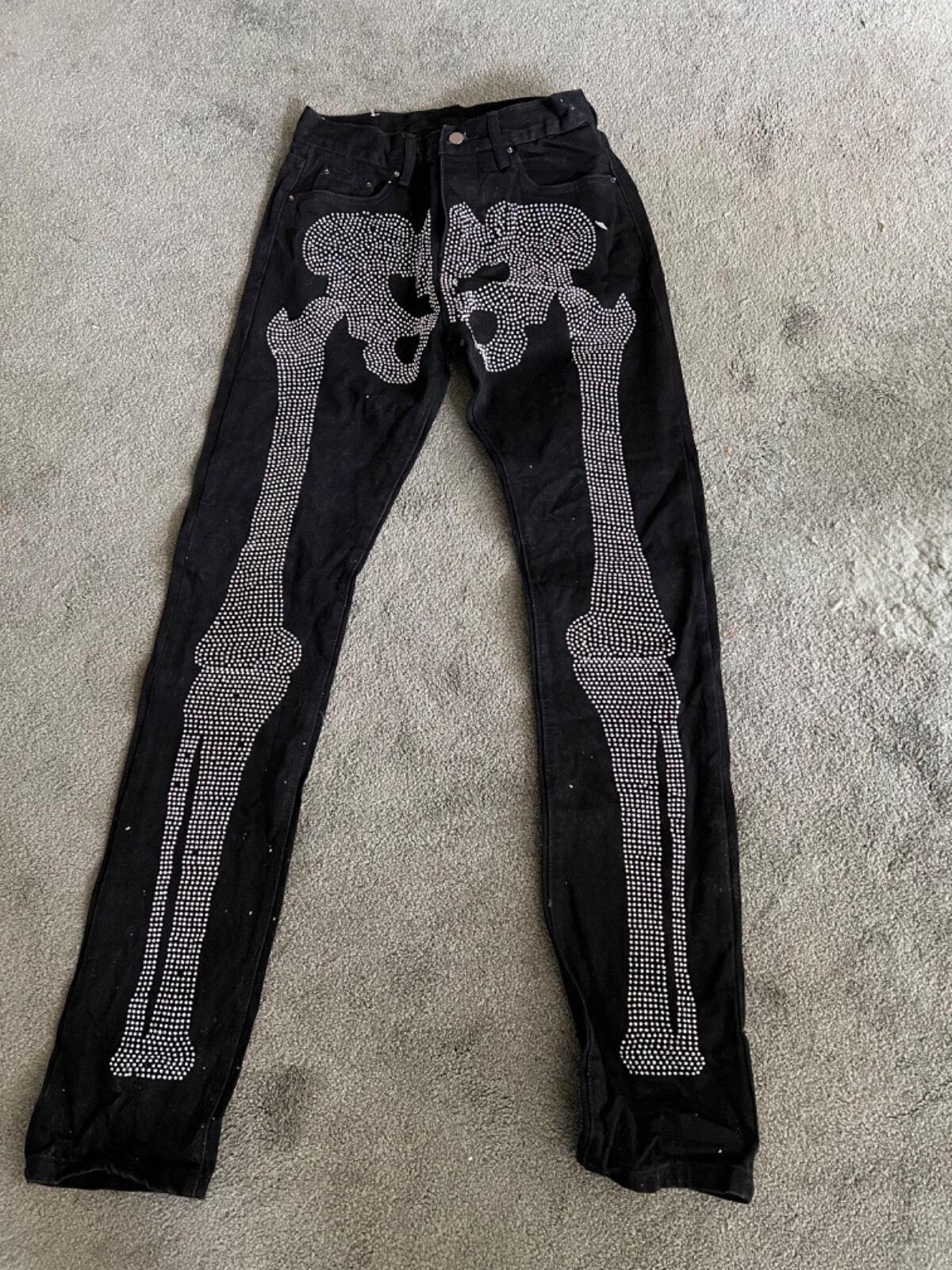 Black rhinestone studded men's skeleton jeans | eBay