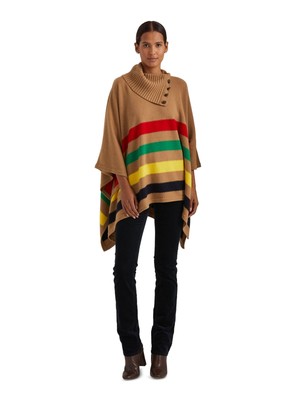 

RALPH LAUREN Женский коричневый вязаный свитер PONCHO в рубчик с воротником на пуговицах L\XL
