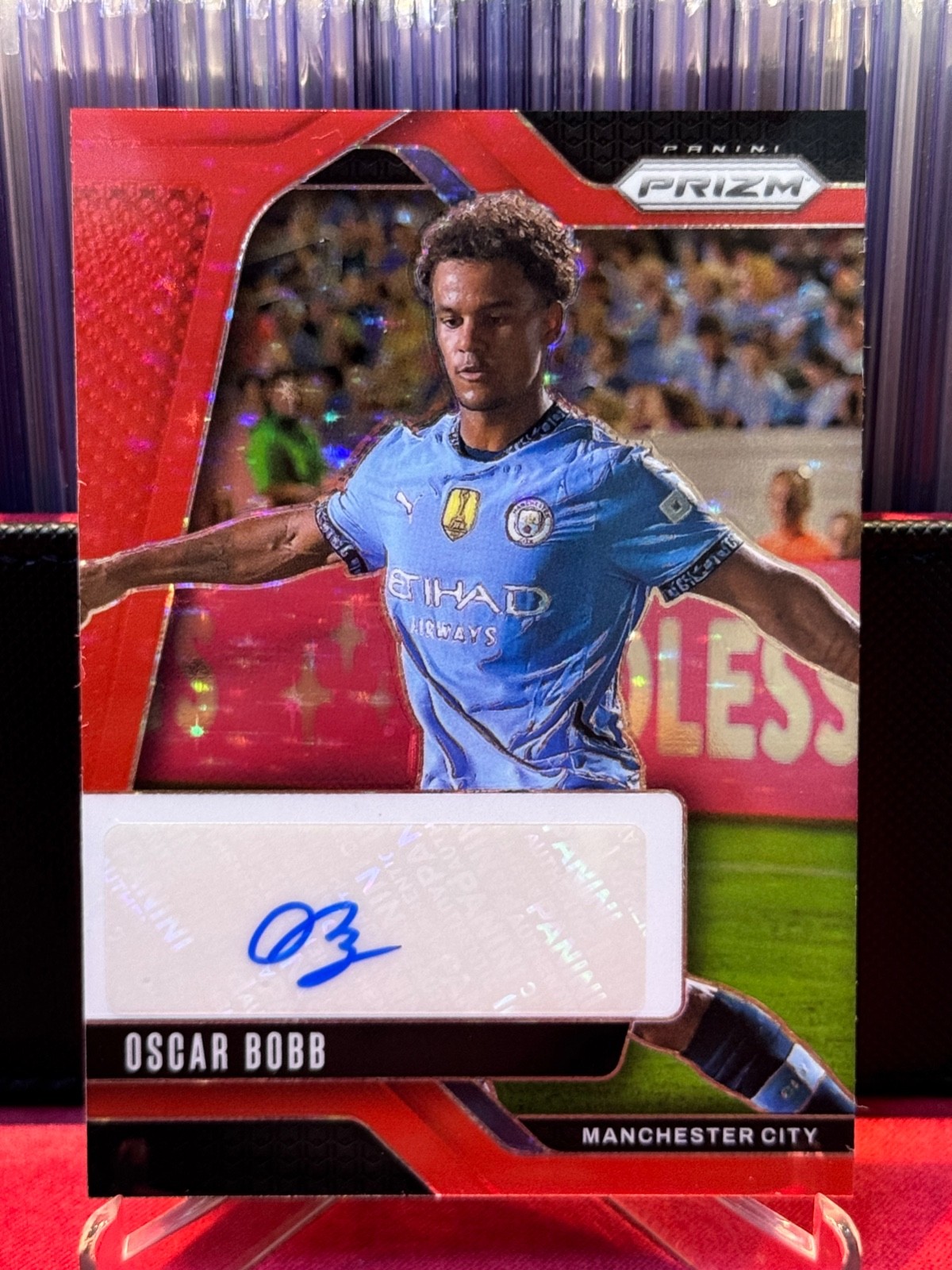 2024-25 PANINI PRIZM PREMIER Man City OSCAR BOBB PRIZM AUTO RED
