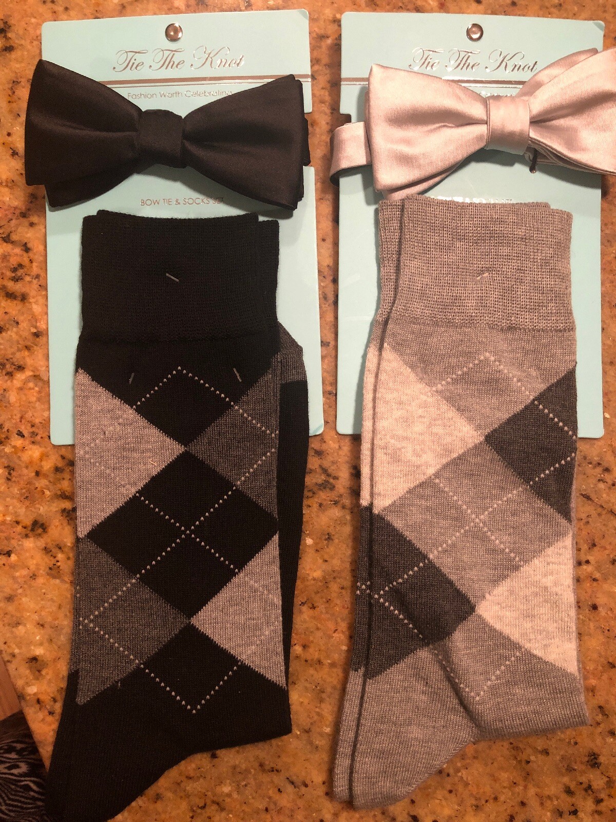 Tie The Knot Bow Tie and Argyle Sock Set Shades of Gray Brand New