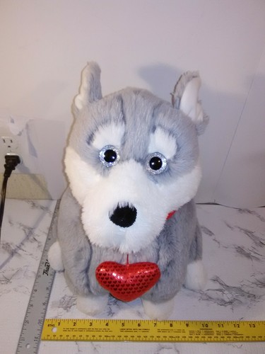 Wolf Husky Hugs & Luv Stuffed Plush Red Ribbon Bow With Heart Sparkle Eyes SEE