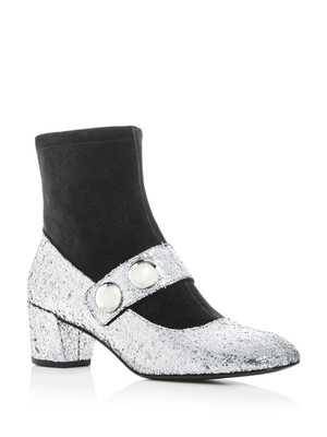 

Женские кожаные ботильоны MARC JACOBS Silver Margaux с круглым носком и блочным каблуком, Серебряный, M9001989