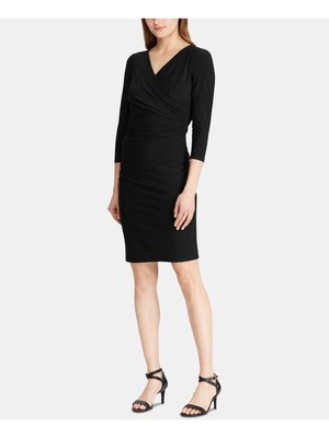 

Женское черное платье-футляр RALPH LAUREN с рукавами 3/4 и V-образным вырезом до колена, Черный