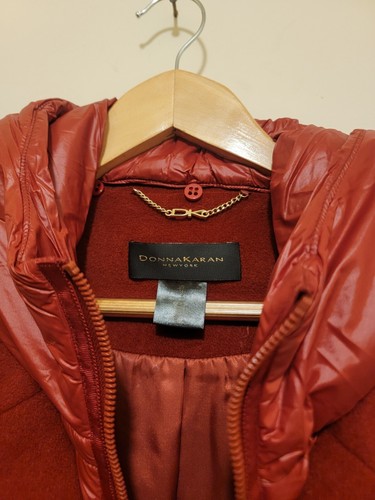 Pre-owned Donna Karan Women's Wool Cashmere Blend Hooded Coat Russet Reddish Orange Sz 14