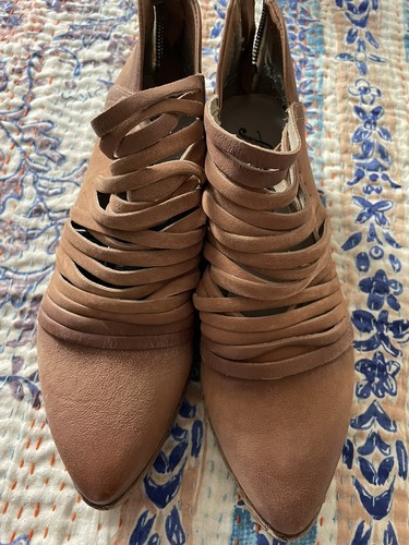 Free People Lost Valley Ankle Boots Size 7 37 Leather Boho Booties Brown Tan