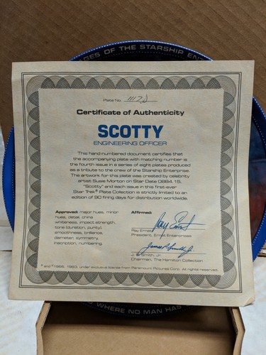 Scotty 1983 Star Trek Hamilton Plate w/ ORIGINAL BOX & COA - NEW OLD STOCK