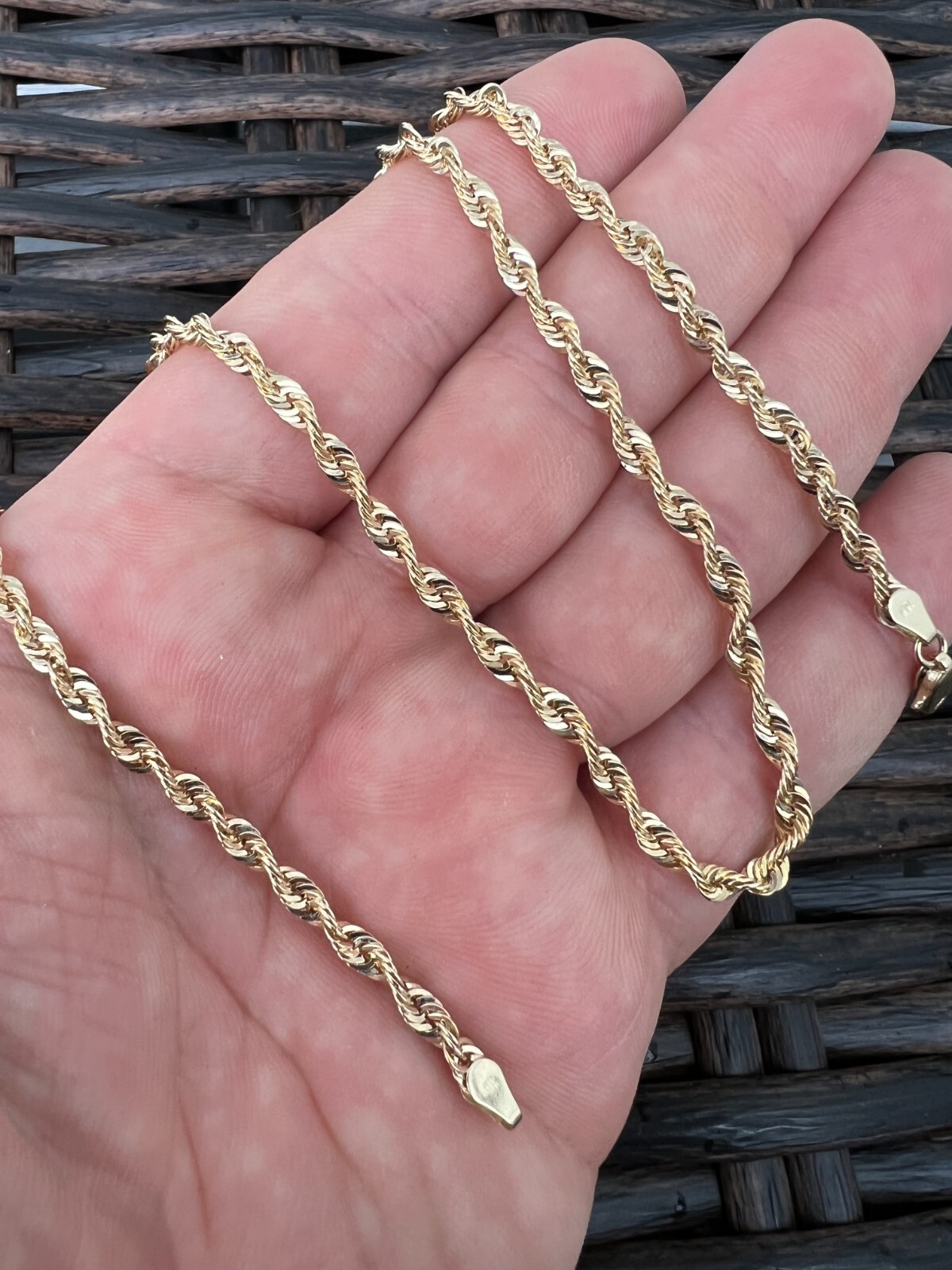 Pre-owned Harlembling Men's Women's Real 14k Yellow Gold Hollow Rope Chain Necklace 1.5mm-4.5mm 16-30"