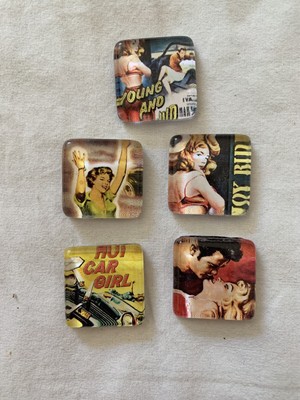 5 Comic Hot Car Girls, Joy Ride, Young And Wild Square Tile Magnets Handmade