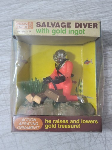 Vintage Penn-Plax 1978 Salvage Diver Gold Aquarium Fish Tank Used Missing Tube