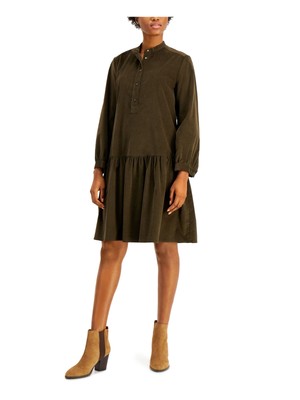 Женское зеленое платье-сорочка MAX MARA WEEKEND из блузона с рукавами выше колена 4