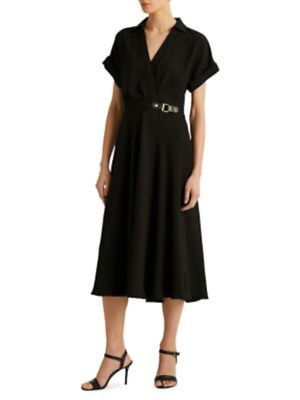 

LAUREN RALPH LAUREN Женское черное платье миди с короткими рукавами и пряжкой, Черный