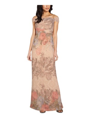 

ADRIANNA PAPELL Женское Бежевое Длинное Вечернее Платье-футляр с Открытыми Плечами, Бежевый