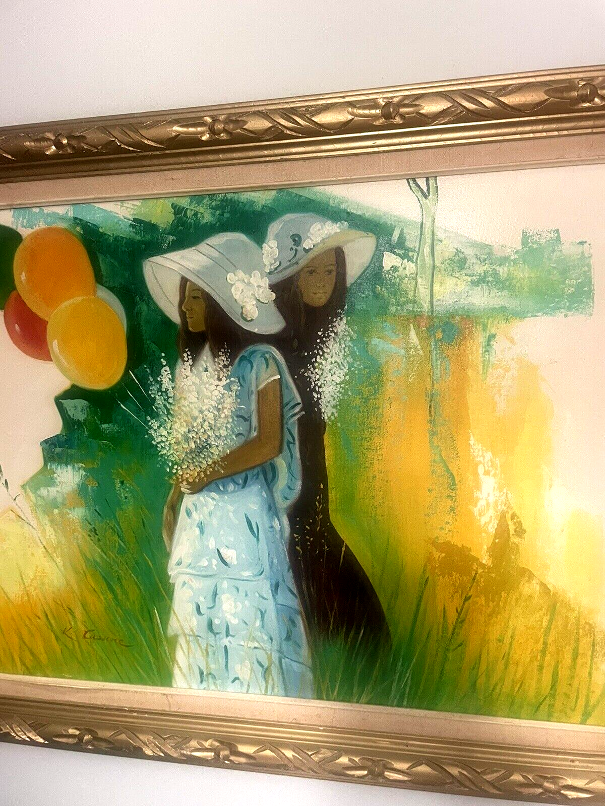 Original quality vintage art "Girls with Baloons" FRENCH SCHOOL IMPRESSIONISM
