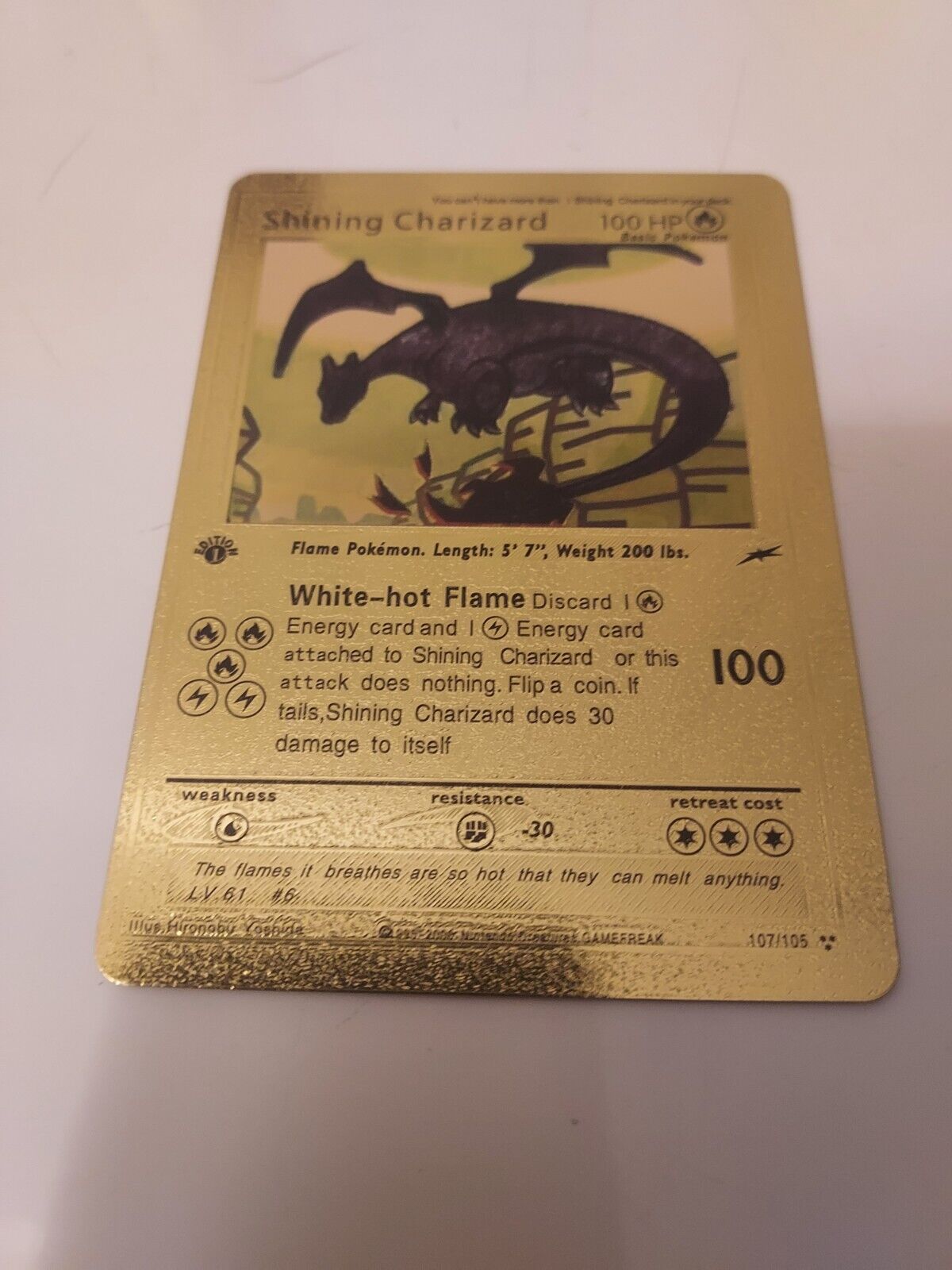 Pokemon card 1st Edition Shining Charizard Gold for Display Pokemon card 1st Edition Shining Charizard Gold for Display