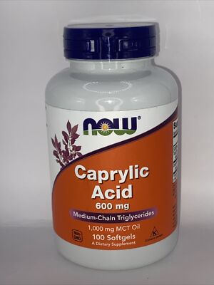 Now Foods Caprylic Acid 600 mg 100 Softgels GMP (New Sealed 07/2026)