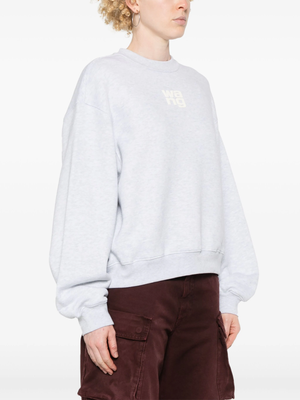 Pre-owned Alexander Wang T By  - Women Essential Terry Crew Sweatshirt W/ Puff Paint Logo In 050 Light Heather Grey