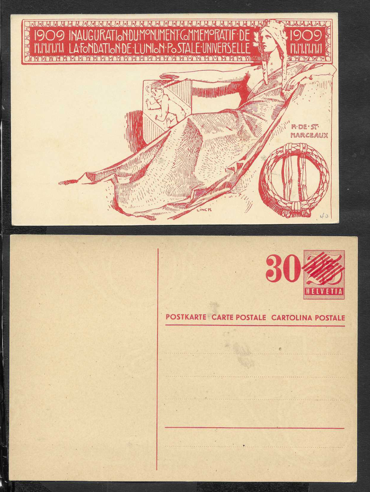 Helvetia 1909 postal cards x2