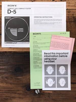 Sony D-5 CD Player  Owner / User Manual *Original*