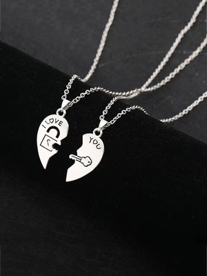 2pcs/set Couple Heart Key Lock Pendant Necklace for Couples Friendship Necklace
