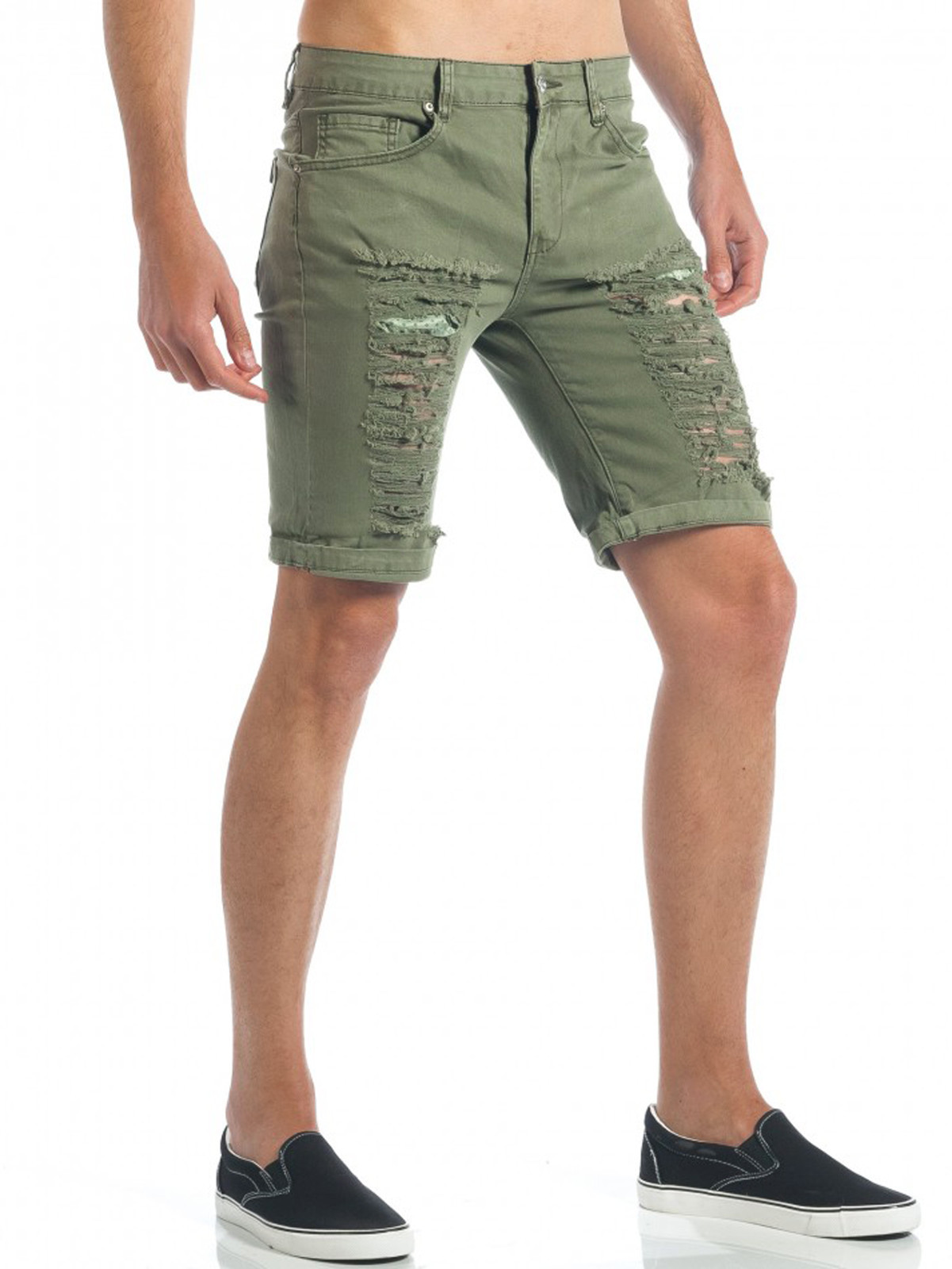 SHORTS BERMUDA UOMO DIAMOND VERDE MILITARE STRAPPATO COTONE PANTALONCINO  JEANS