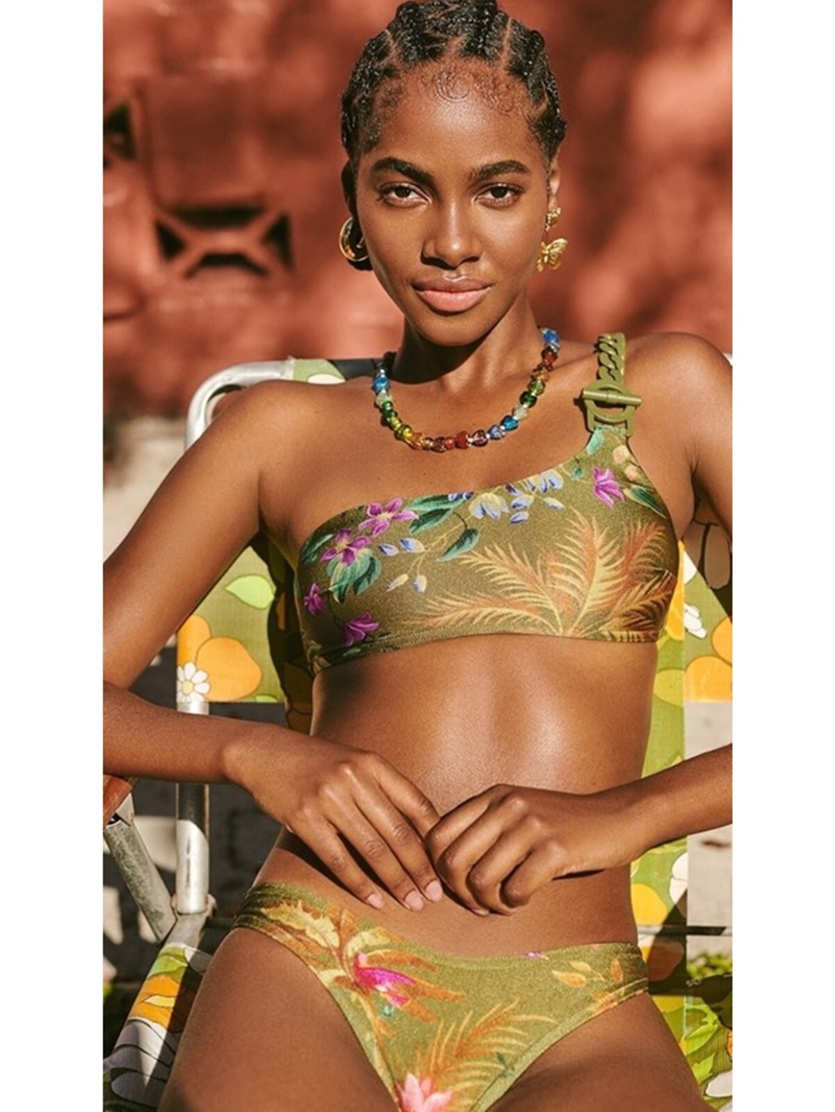 Zimmermann Bikini Tropicana One Shoulder Floral Green Size 0
