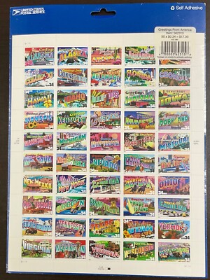 3561-3610  Greetings from America 34 c MNH sealed complete sheet FV $17.00  2002