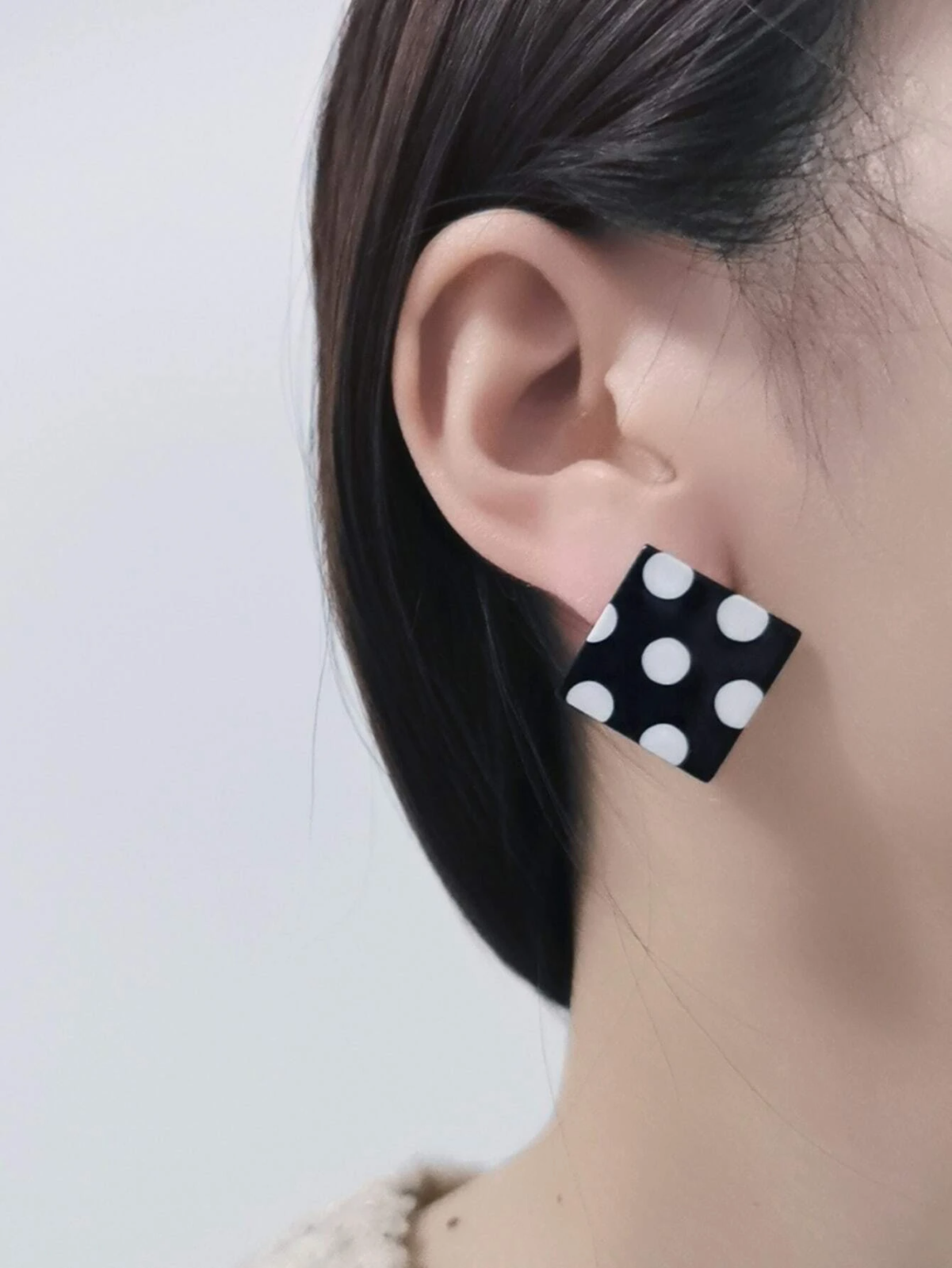 Black White Polka Dot Earrings Choose Round or Square