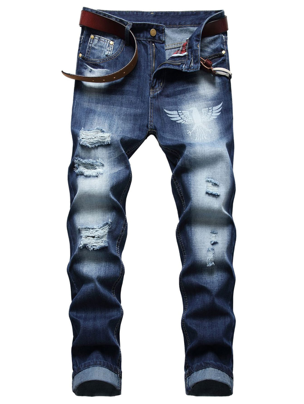 Pantalones &reg; Para Hombre de Vestir Moda Pantal&oacute;n Vaqueros Jean Rasgado Mezclilla
