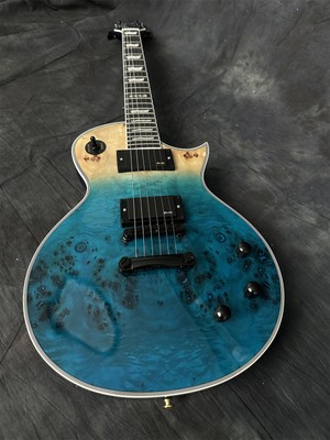 6 String Blue Tree Burl Top Electric Guitar Solid Body Gold Hardware in Stock