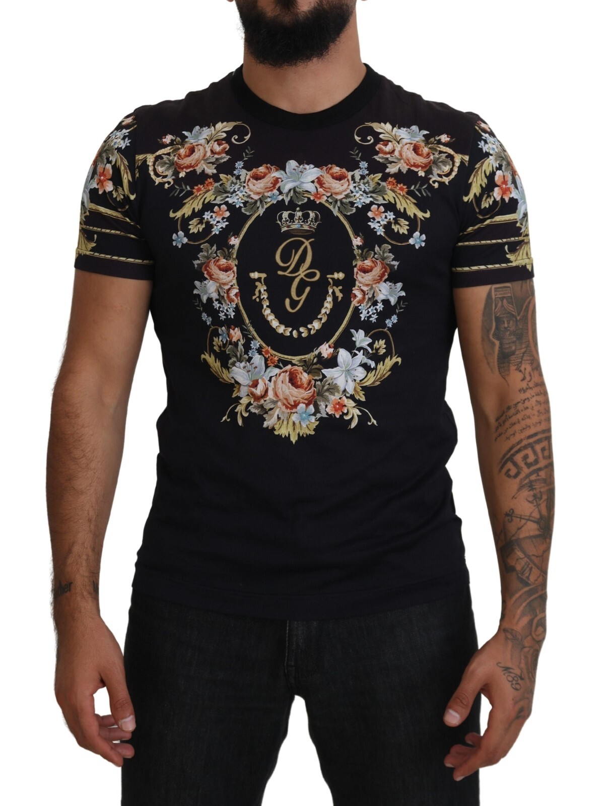 

DOLCE - GABBANA Футболка черная, хлопковая, с цветочным принтом, с короткими рукавами IT48/US38/ Рекомендуемая розничная цена 560 долларов США, Черный