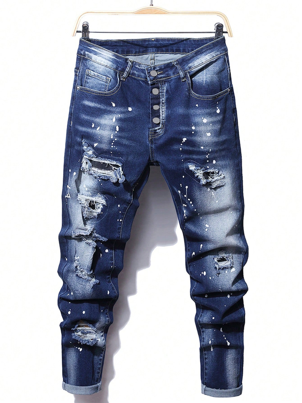 Pantalones ® Para Hombres de Vestir Elegante Moda Pantalón Vaqueros Azul Rasgado