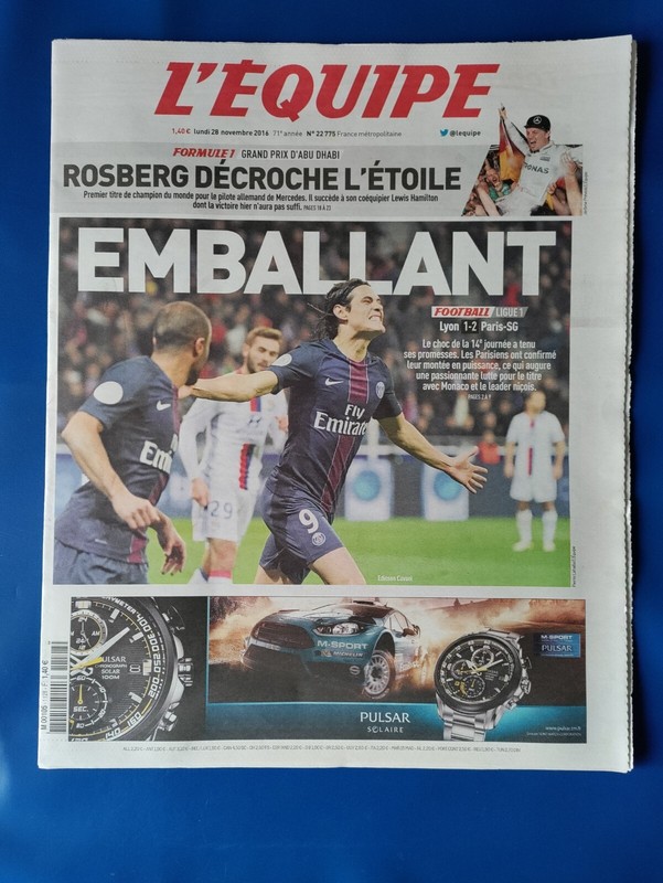 Psg/ Rosberg Champion De F1/ Journal L'Equipe 28/11/2016 