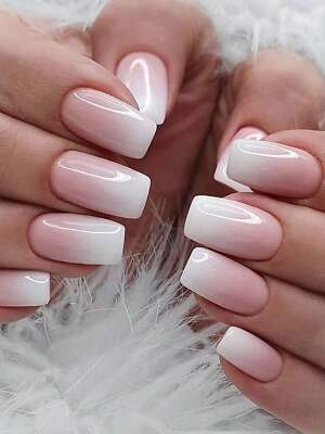 24pcs Long Square White Ombre Fake Nail Press On Nails False Nails Glue On Nails